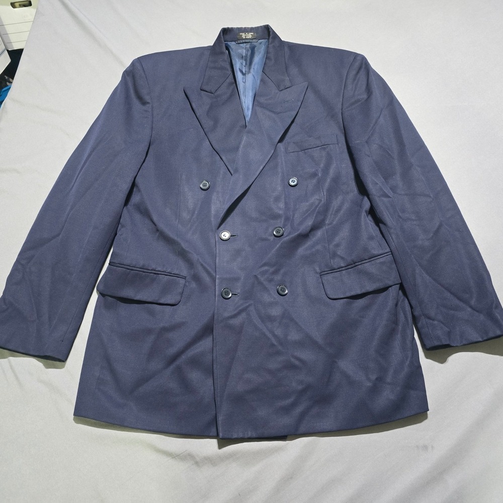 Raspinni Uomo Blazer Mens 42R Navy‎ Blue Double Breasted Peak Lapel Suit Jacket